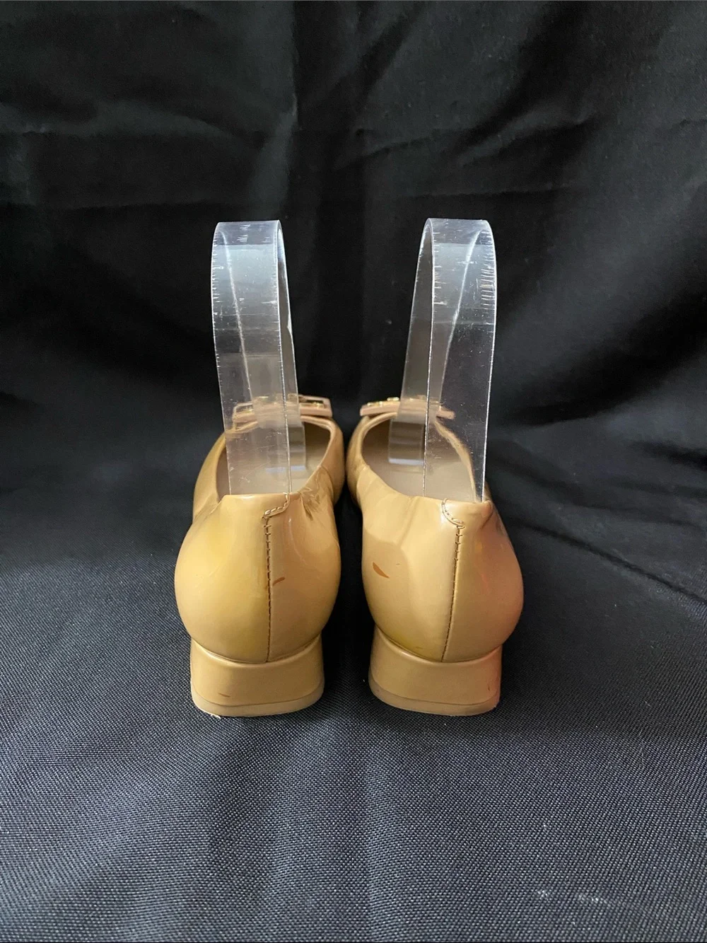 Tory Burch Tan Patent Leather Flats with Gold Logo